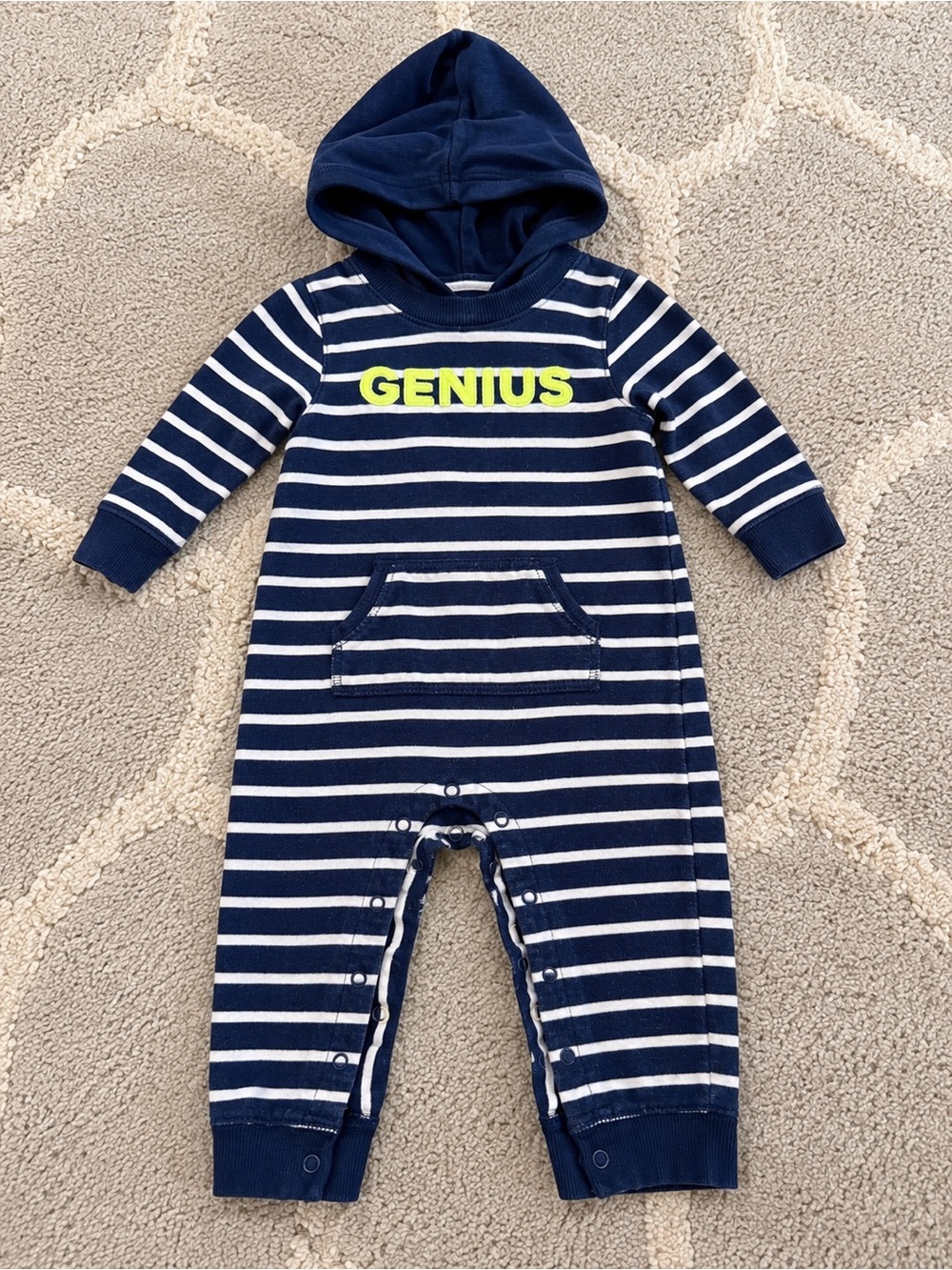Carter’s Baby Boy “Genius” Hooded Striped Romper – 18 Months    🌿 3/$20 🌿